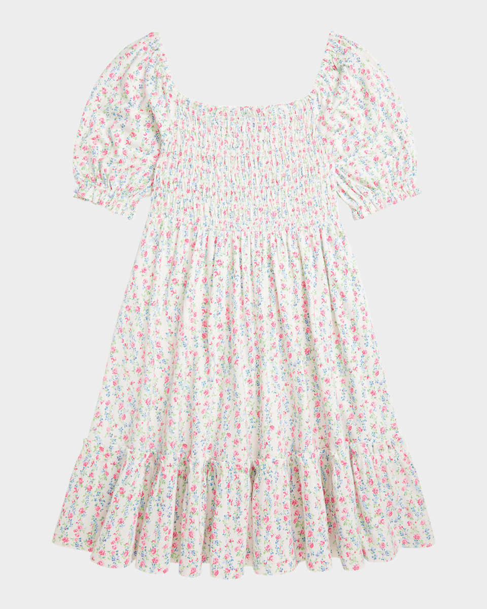 Girl's Floral-Print Smocked Day Dress, Size S-X